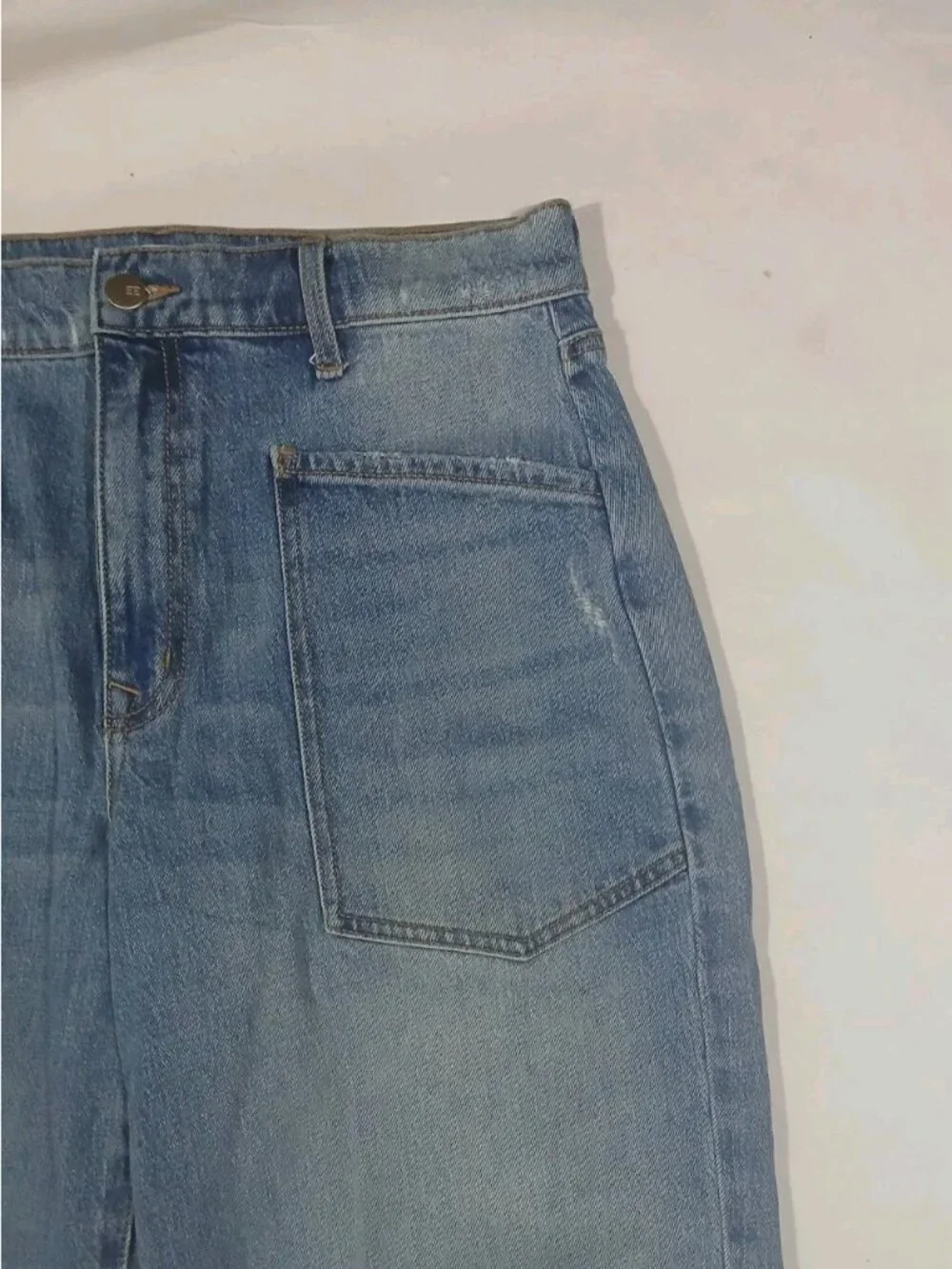 Evereve Barrel Jeans Size 28 Light Wash Ankle Utility Boho Preppy Cotton